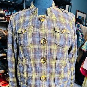 Ivy Jane Yellow and Gray Plaid Women's Utility Jacket Size Large